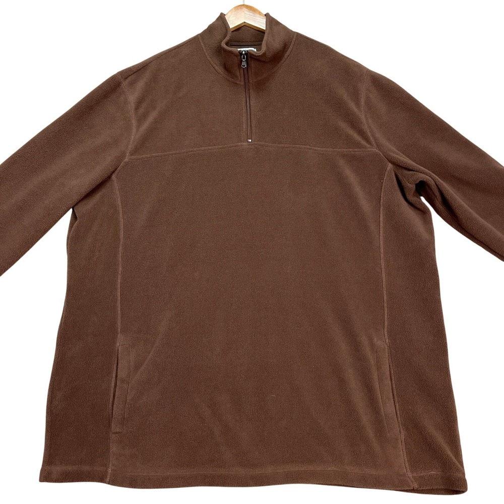 Croft Barrow Pullover Mens XXLT Brown Long Sleeve Quarter Zip Pockets Fleece EUC
